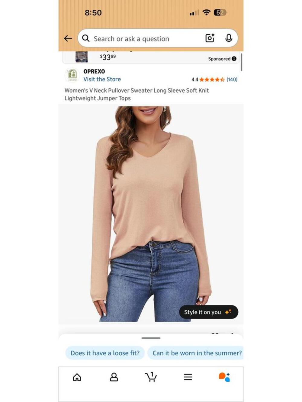 Oprexo Women's V Neck Pullover Sweater Long Sleeve Soft Lightweight Jumper Top